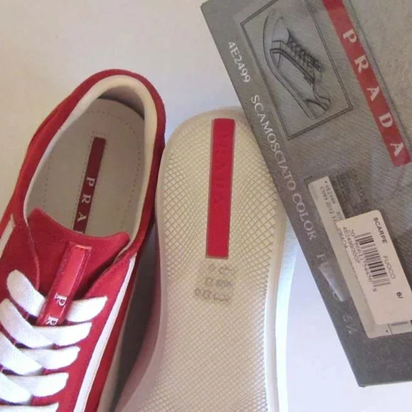 new PRADA red suede logo low-top sneakers 6.5/7.5 US